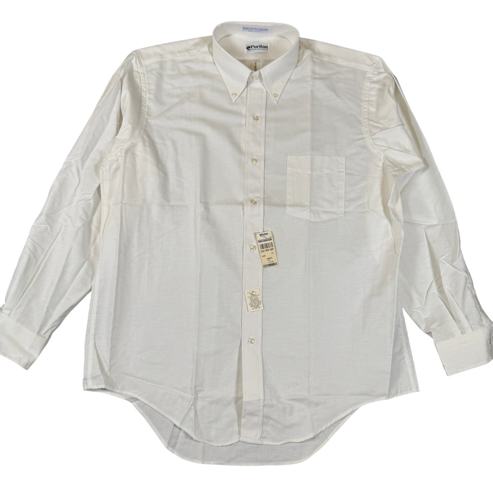 NWT Vintage Puritan Mens White Button Down Dress Shirt 17-35 Made in USA Tags